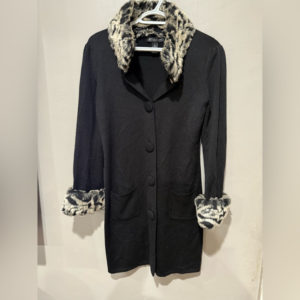 Black Coat with Faux Fur Trim